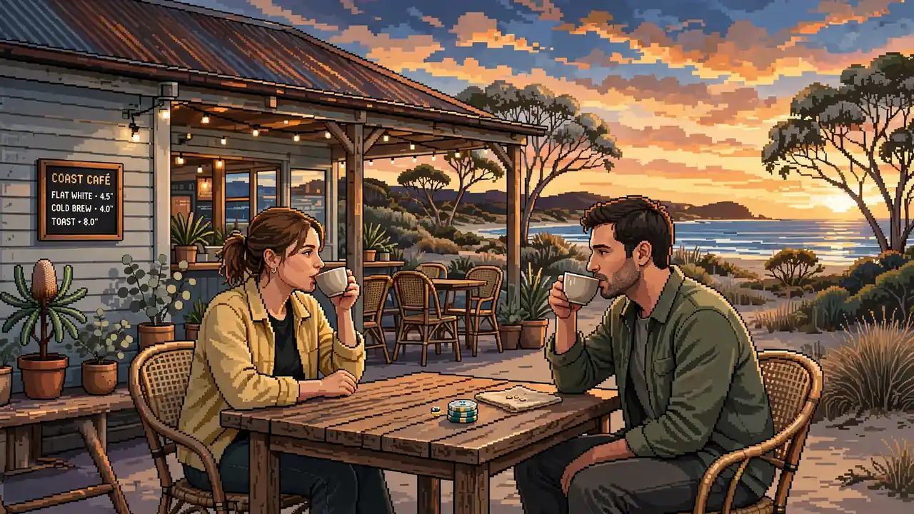 Australian beach café with low-value chips on table